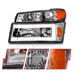 Chevrolet Colorado Crystal Headlights - ANZO - w/ Light Bar - Chrome Housing - `04-`12
