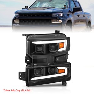 Chevrolet Silverado 1500 LED Projector Headlight - Driver Side - ANZO - Light Bar Switchback Sequential Black Housing - `19-`22