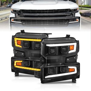 Chevrolet Silverado 1500 LED Projector Headlight - Driver Side - ANZO - Light Bar Switchback Sequential Black Housing - `19-`22