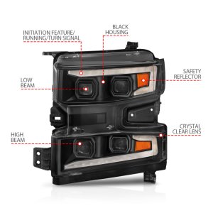 Chevrolet Silverado 1500 LED Projector Headlight - Driver Side - ANZO - Light Bar Switchback Sequential Black Housing - `19-`22