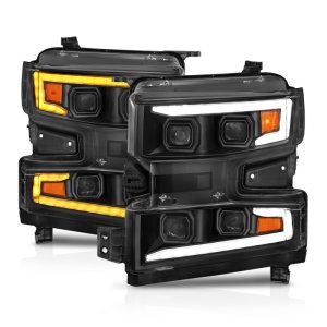 Chevrolet Silverado 1500 LED Projector Headlight - Driver Side - ANZO - Light Bar Switchback Sequential Black Housing - `19-`22