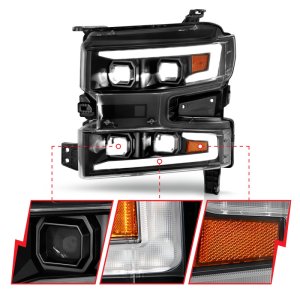 Chevrolet Silverado 1500 LED Projector Headlight - Passenger Side - ANZO - Light Bar Switchback Sequential - Black Housing - `19-`22