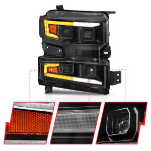 Chevrolet Silverado 1500 LED Projector Headlight - Passenger Side - ANZO - Light Bar Switchback Sequential - Black Housing - `19-`22