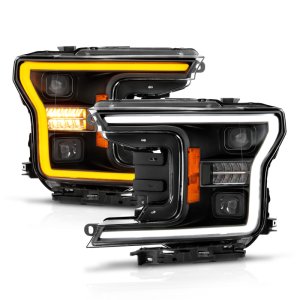 Ford F-150 LED Projector Headlights - ANZO - Light Bar Style - Switchback - Sequential - Black - `18-`20