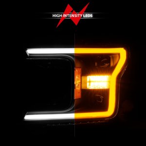Ford F-150 LED Projector Headlights - ANZO - Light Bar Style - Switchback - Sequential - Black - `18-`20