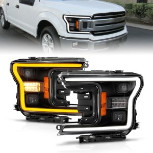 Ford F-150 LED Projector Headlights - ANZO - Light Bar Style - Switchback - Sequential - Black - `18-`20
