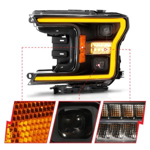Ford F-150 LED Projector Headlights - ANZO - Light Bar Style - Switchback - Sequential - Black - `18-`20