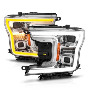 Ford F-150 LED Projector Headlights - ANZO - Light Bar Style - Switchback - Sequential - Chrome - `18-`20