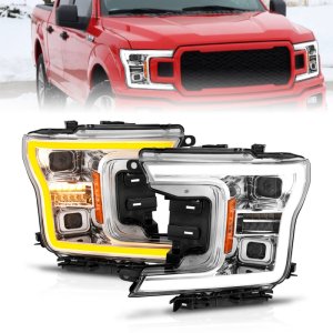 Ford F-150 LED Projector Headlights - ANZO - Light Bar Style - Switchback - Sequential - Chrome - `18-`20
