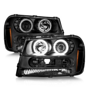 Chevrolet Trailblazer LED/Projector Headlights - ANZO - With Halo, Clear Lens - Black - `02-`05