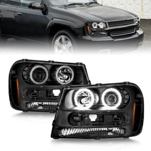 Chevrolet Trailblazer LED/Projector Headlights - ANZO - With Halo, Clear Lens - Black - `02-`05
