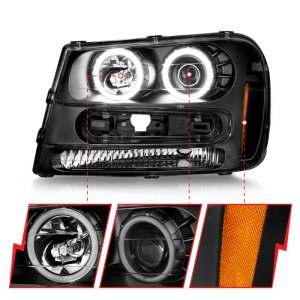 Chevrolet Trailblazer LED/Projector Headlights - ANZO - With Halo, Clear Lens - Black - `02-`05