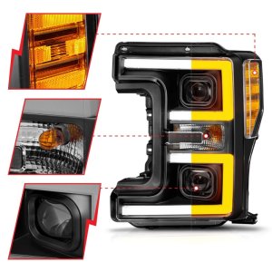 Ford F-350 LED/Projector Headlights - ANZO - Light Bar Switchback - Black - `17-`19