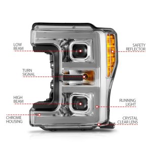 Ford F-250 LED Projector Headlights - ANZO - Switchback - Chrome Housing - `17-`19