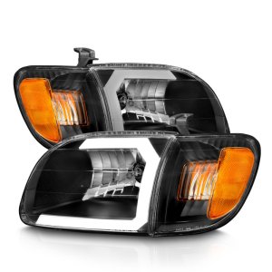 Toyota Tundra Headlights - ANZO - Crystal w/ Light Bar - Black - `00-`04