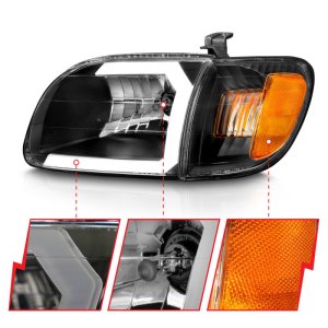 Toyota Tundra Headlights - ANZO - Crystal w/ Light Bar - Black - `00-`04