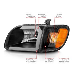 Toyota Tundra Headlights - ANZO - Crystal w/ Light Bar - Black - `00-`04