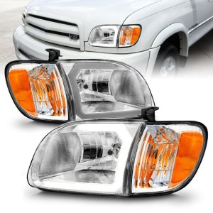 Toyota Tundra Headlights - ANZO - Crystal w/Light Bar - Chrome - `00-`04