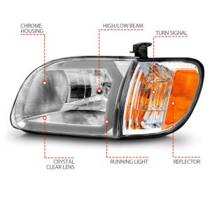 Toyota Tundra Headlights - ANZO - Crystal w/Light Bar - Chrome - `00-`04
