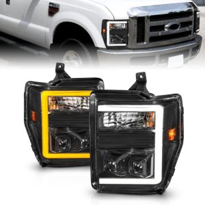 Ford F-250 Super Duty Headlights - ANZO - Projector with Light Bar Switchback - Black - `08-`10
