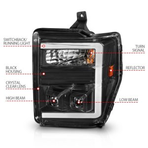 Ford F-250 Super Duty Headlights - ANZO - Projector with Light Bar Switchback - Black - `08-`10