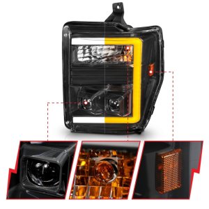 Ford F-550 Super Duty Headlights - ANZO - Projector with Light Bar Switchback - Black - `08-`10