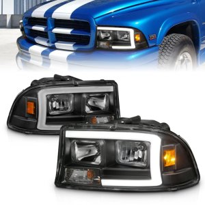 Dodge Dakota Headlights - ANZO - Crystal with Light Bar - Black Housing - `97-`04