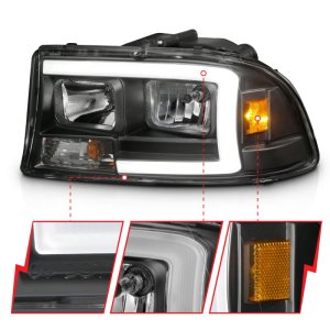 Dodge Dakota Headlights - ANZO - Crystal with Light Bar - Black Housing - `97-`04
