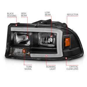 Dodge Dakota Headlights - ANZO - Crystal with Light Bar - Black Housing - `97-`04