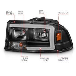 Dodge Dakota Headlights - ANZO - Crystal with Light Bar - Black Housing - `97-`04