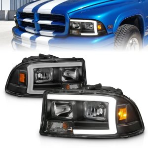 Dodge Durango Headlights - ANZO - Crystal with Light Bar - Black Housing - `97-`04 Dodge Durango Headlights - ANZO - Crystal with Light Bar - Black Housing - `97-`04