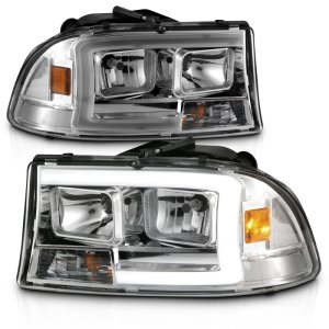 Dodge Dakota Headlights - ANZO - Crystal w/ Light Bar - Chrome - `97-`04