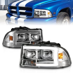 Dodge Dakota Headlights - ANZO - Crystal w/ Light Bar - Chrome - `97-`04