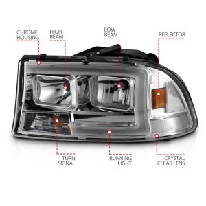 Dodge Dakota Headlights - ANZO - Crystal w/ Light Bar - Chrome - `97-`04