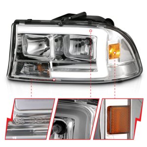 Dodge Dakota Headlights - ANZO - Crystal w/ Light Bar - Chrome - `97-`04