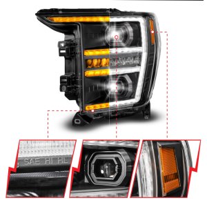 Ford F150 Headlight - Driver Side - ANZO - LED Projector w/Switchback+Sequential - Black - `21-`23