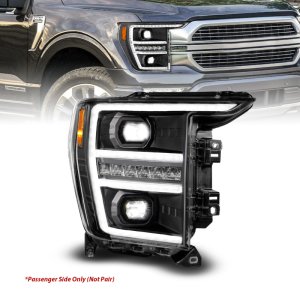 Ford F150 Projector Headlights - Passenger Side - ANZO - LED Projector w/Switchback + Sequential - Black - `21-`23