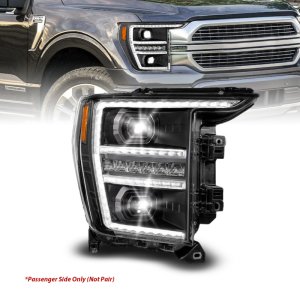 Ford F150 Projector Headlights - Passenger Side - ANZO - LED Projector w/Switchback + Sequential - Black - `21-`23