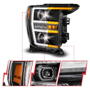 Ford F150 Projector Headlights - Passenger Side - ANZO - LED Projector w/Switchback + Sequential - Black - `21-`23