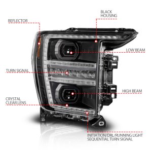 Ford F150 Projector Headlights - Passenger Side - ANZO - LED Projector w/Switchback + Sequential - Black - `21-`23