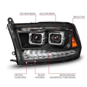 Dodge Ram 1500 Projector Headlights - ANZO - LED/Projector with Switchback Light Bar - Black - `09-`18