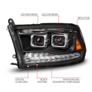 Dodge Ram 2500 Projector Headlights - ANZO - LED/Projector with Switchback Light Bar - Black - `09-`18