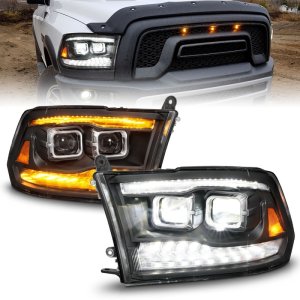 Dodge Ram 2500 Projector Headlights - ANZO - LED/Projector with Switchback Light Bar - Black - `09-`18