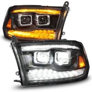 Dodge Ram 2500 Projector Headlights - ANZO - LED/Projector with Switchback Light Bar - Black - `09-`18
