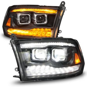 Dodge Ram 2500 Projector Headlights - ANZO - LED/Projector with Switchback Light Bar - Black - `09-`18
