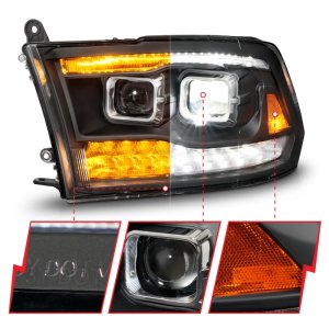 Dodge Ram 3500 Projector Headlights - ANZO - LED/Projector with Switchback Light Bar - Black - `09-`18