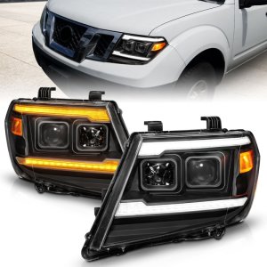Nissan Frontier LED/Projector Headlights - ANZO - Projector, Sequential, Light Bar Switchback, DRL - Black - `09-`20