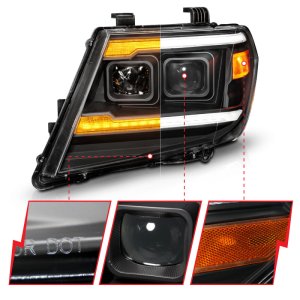 Nissan Frontier LED/Projector Headlights - ANZO - Projector, Sequential, Light Bar Switchback, DRL - Black - `09-`20