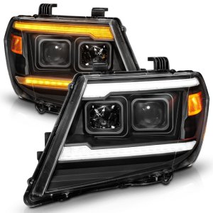 Nissan Frontier LED/Projector Headlights - ANZO - Projector, Sequential, Light Bar Switchback, DRL - Black - `09-`20
