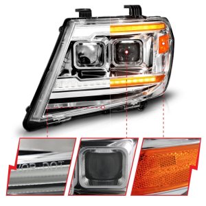 Nissan Frontier Headlights - ANZO - Dual Square Projector + Sequential + Switchback Light Bar - Chrome - `09-`20 Nissan Frontier Headlights - ANZO - Dual Square Projector + Sequential + Switchback Light Bar - Chrome - `09-`20